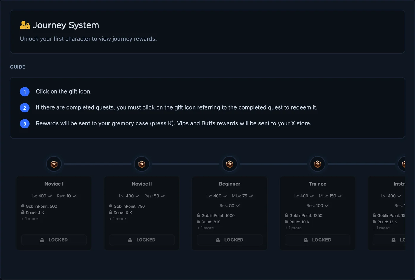 The same panel after logging in. Until a character is unlocked the page only offers Unlock Now and every milestone stays greyed out.