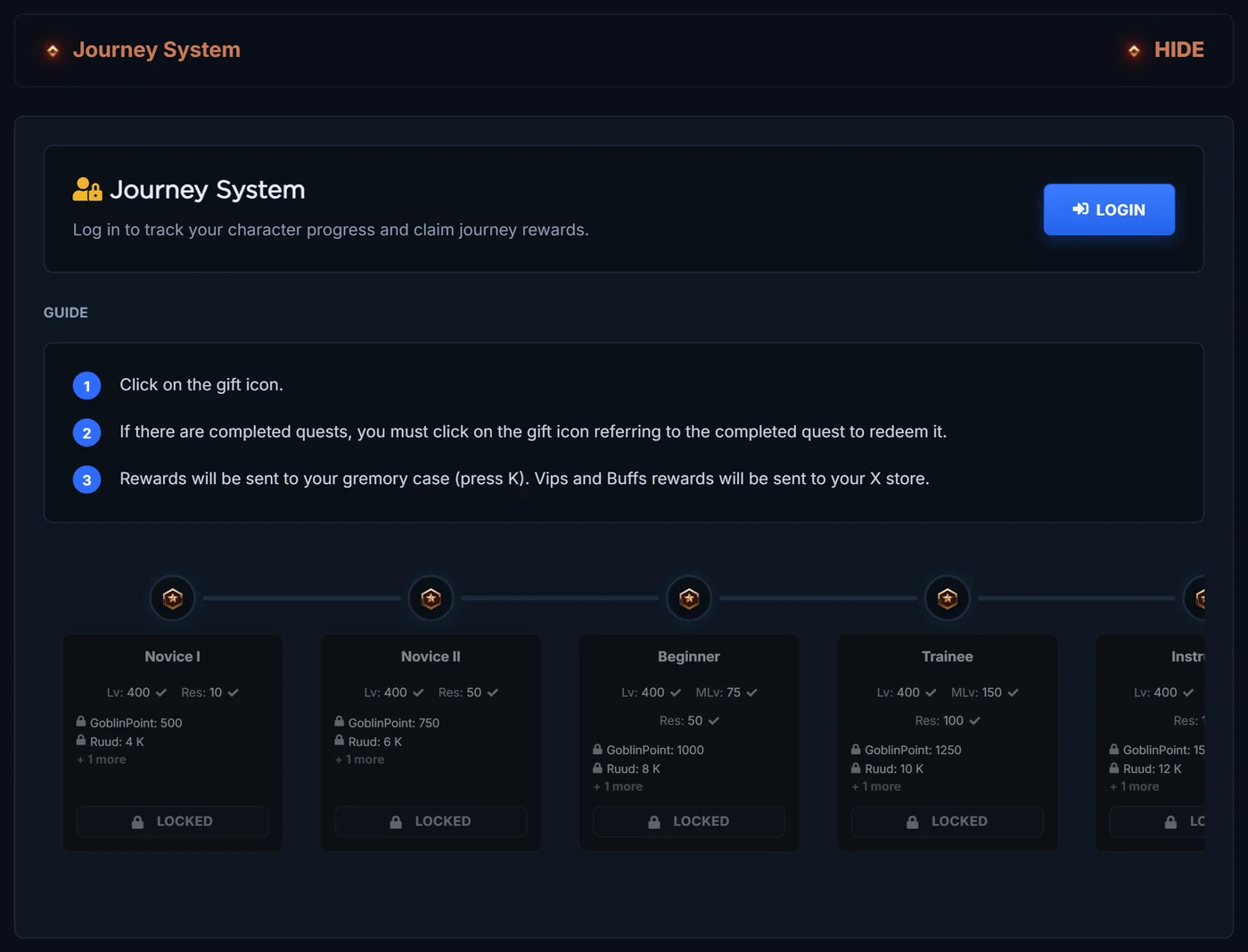 The Journey page as a visitor sees it: the three claim steps and the start of the milestone track.